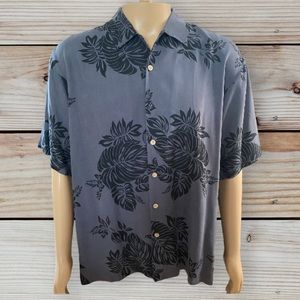 🤑10/$100 Honolulu Gray Black Tropical Resort Silk Luau Cruise Wear Shirt L